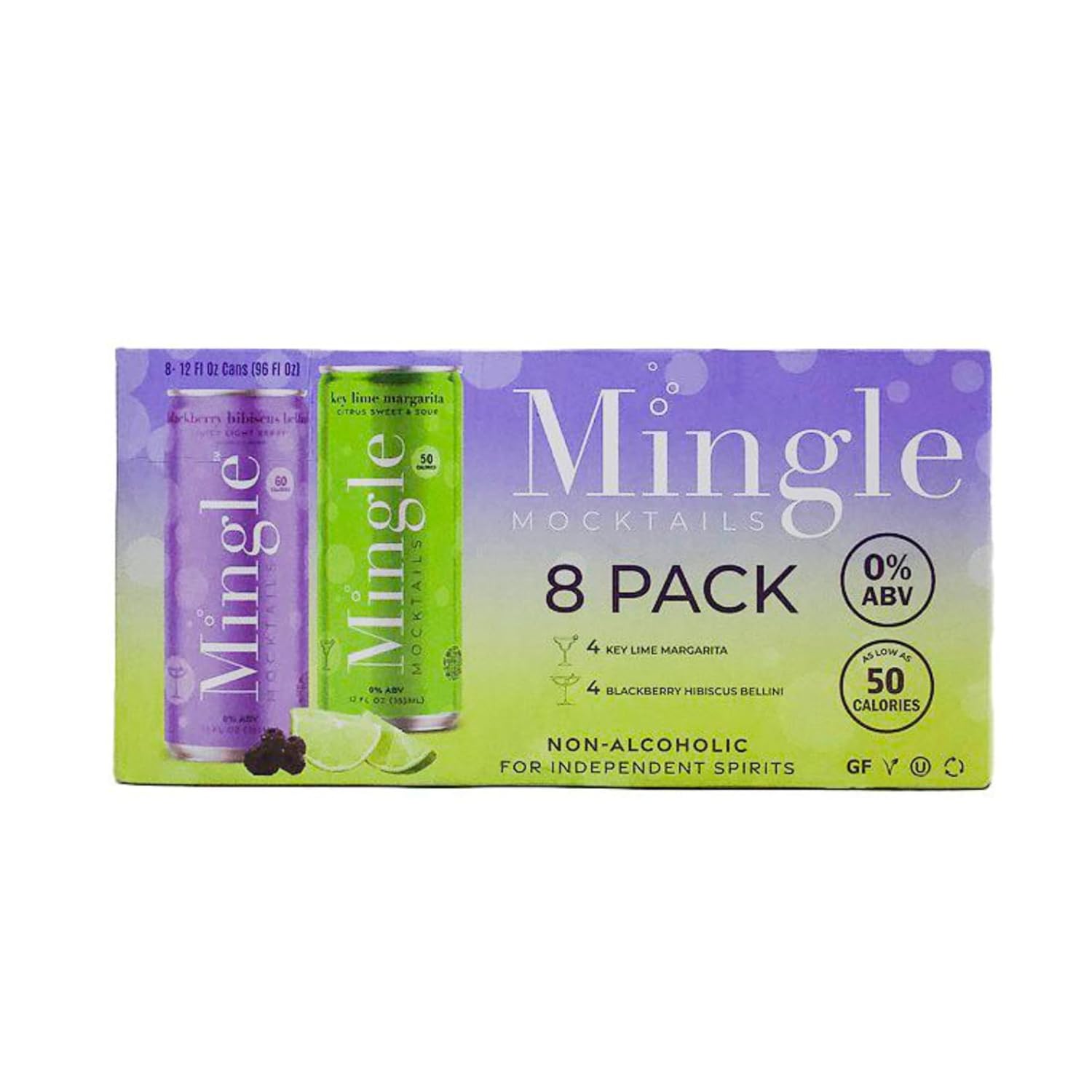 Mingle Mocktails Non Alcoholic Cocktails | BELLINI MARGARITA BUNDLE - 16 pack cans - Blackberry Hibiscus Bellini and Key Lime Margarita (16 Can Pack)
