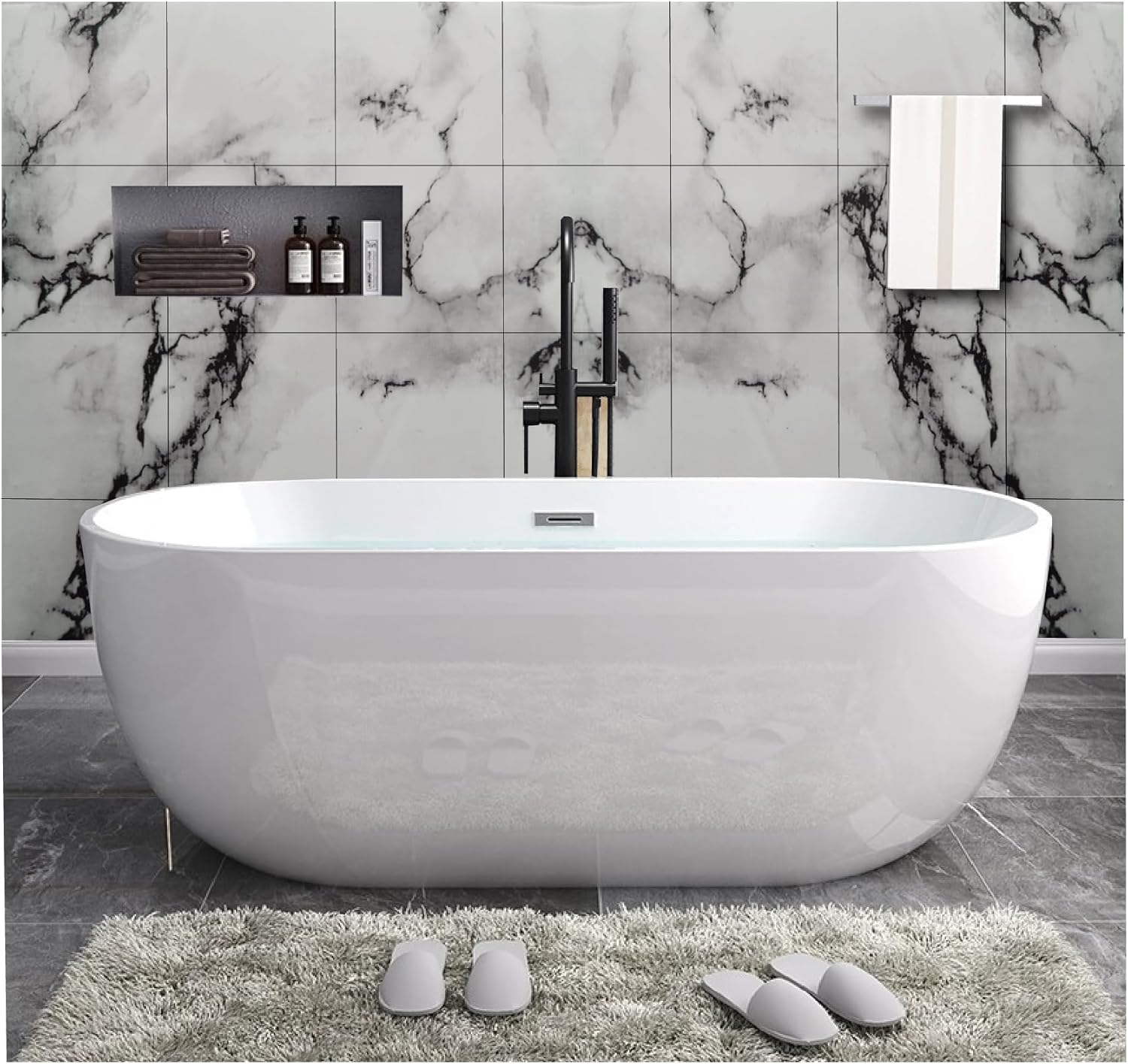 20 Sheets Peel and Stick Backsplash Marble Look 12"X12" Self Adhesive Wall Tile Back Splashes for Kitchen Bathroom Colorful Tiles (20, Black Crack)