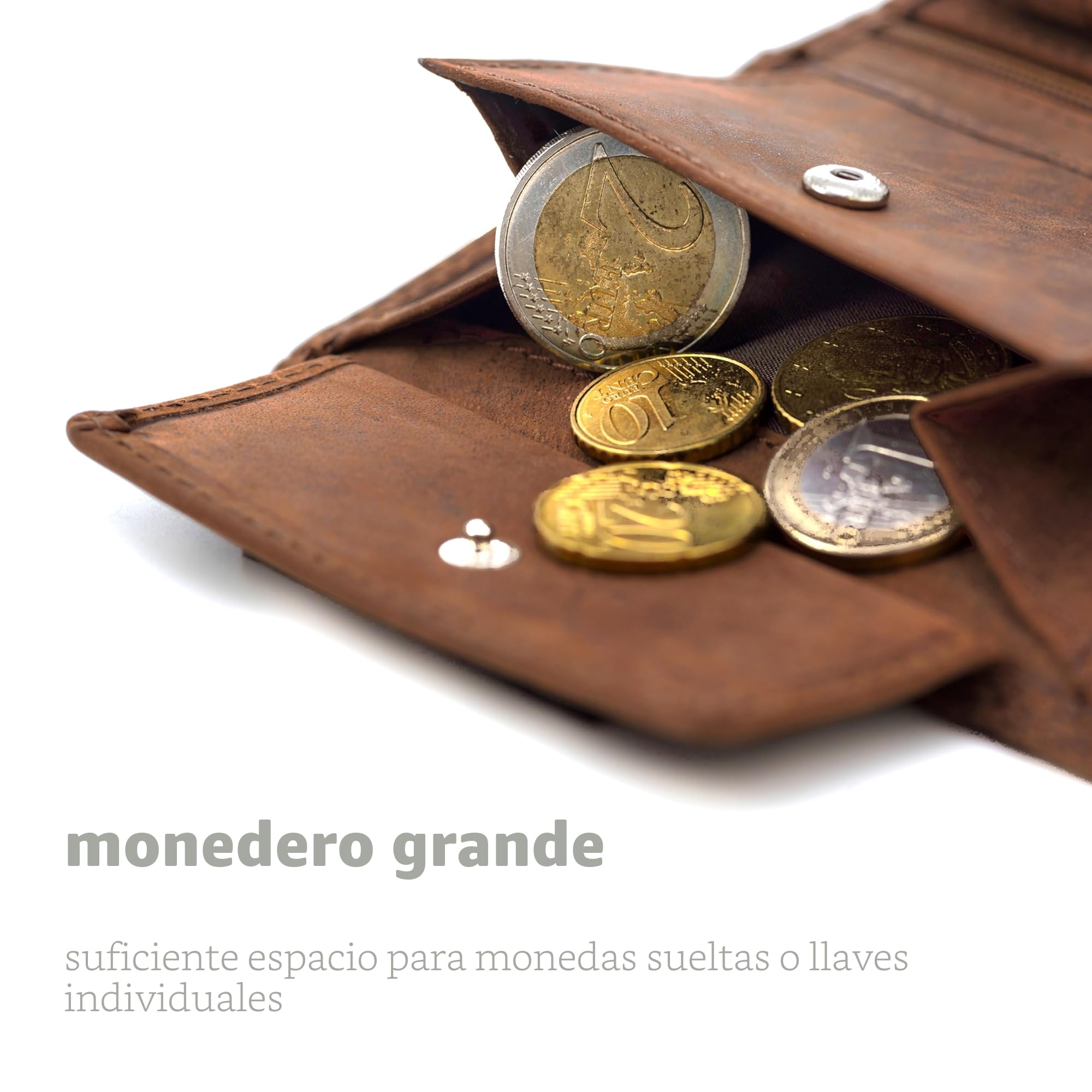 Fa.Volmer ® Cartera de auténtica Piel de búfalo, Cartera Grande para Hombre y Mujer, protección RFID con certificación TÜV, Color: marrón, Formato Vertical