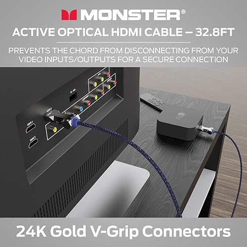 Miniatura 6 de Monster Cable óptico activo de la serie M con certificación Lightwave HDMI de 2.1-48 Gbps con conector de extrusión de aluminio, V-Grip, funda