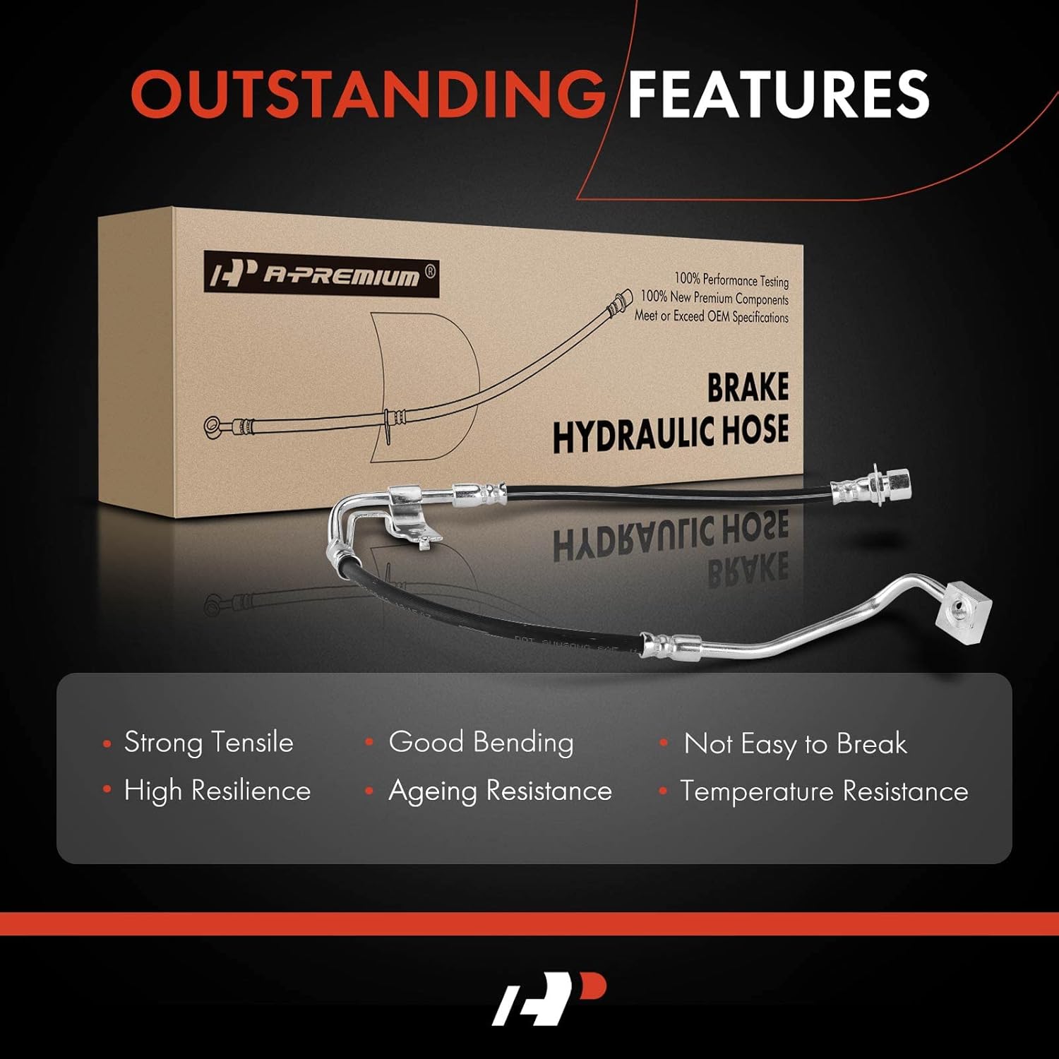 A-Premium Front Driver Brake Hydraulic Hose Compatible with Select Dodge Models - Durango 2003, Dakota 2003-2004, 4WD Only - Replace# 52010285AB