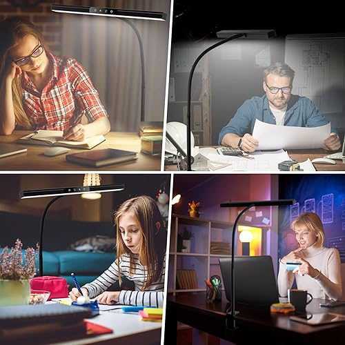Miniatura 3 de Melaus Lámpara de escritorio LED que cuida los ojos, lámpara de trabajo de arquitecto regulable súper brillante con luz de abrazadera de cuello de