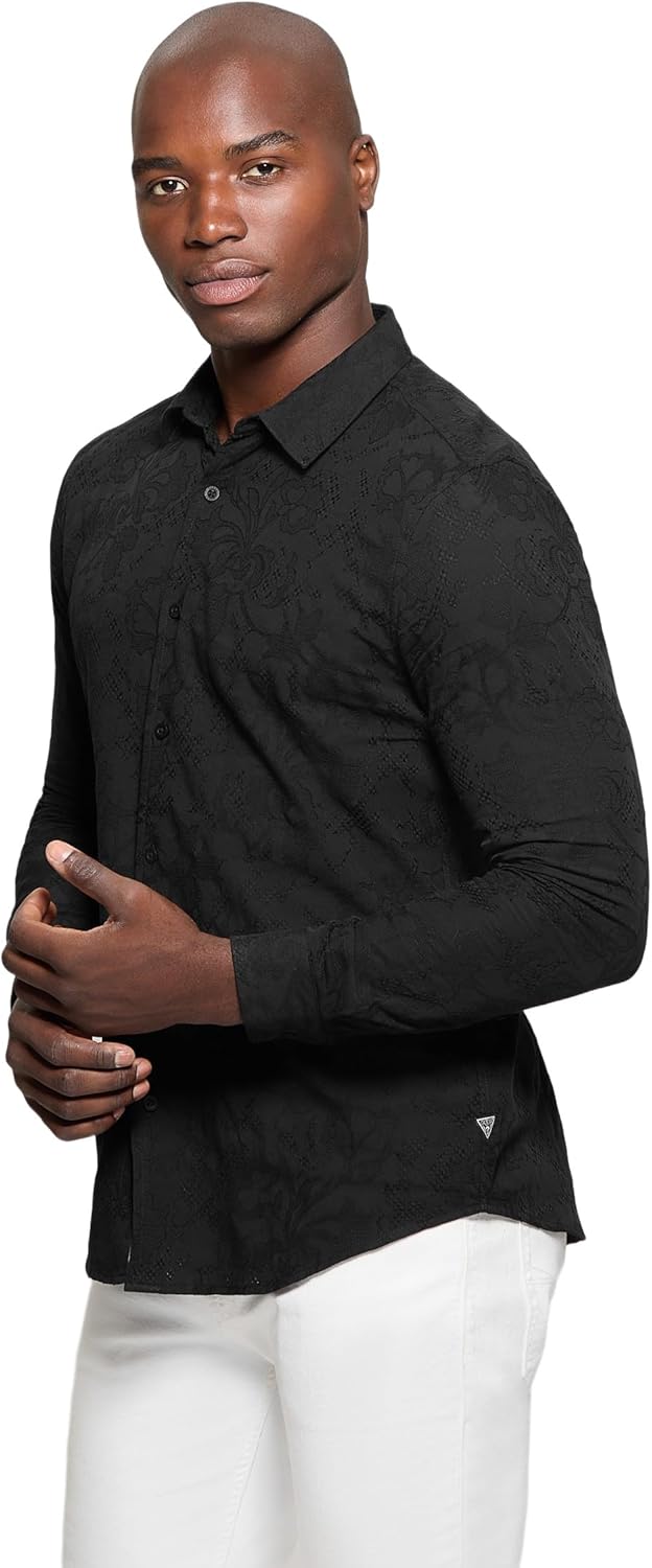 GUESS Men's Long Sleeve Davis Jacquard Shirt
