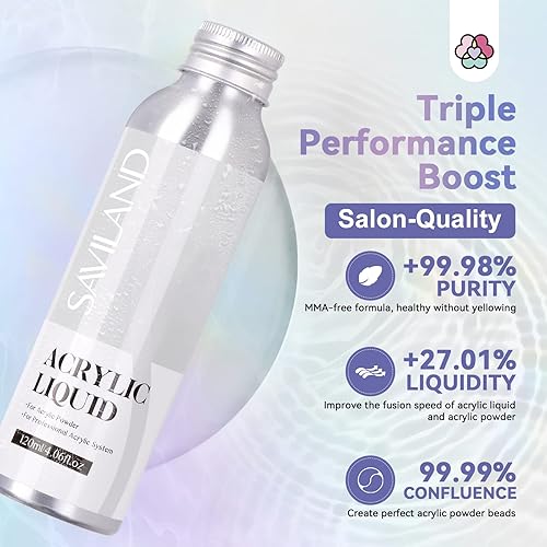 Miniatura 4 de Saviland Líquido acrílico profesional  4.06 fl oz Líquido de uñas acrílicas sin amarillamiento para aplicaciones acrílicas, bricolaje de larga