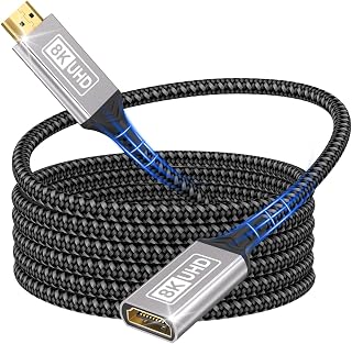2M HDMI Extension Cord, 10K 8K@60Hz 4K@144Hz, Extension Cable HDMI 2.1 Male Female 48Gbps Ultra High Speed UHD HDCP Dynamic HDR10+ eARC Compatible with PS5/PS4 TV Stick HDTV Projector