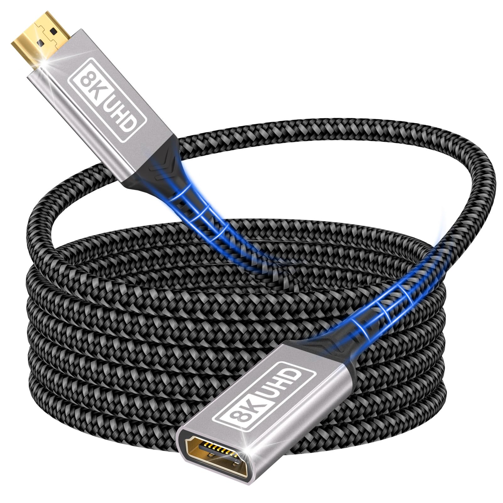 HDMI-Verlengkabel 1.5M, HDMI 2.1 Verlengkabel Stekker naar Bus 8K@60Hz 4K@ 120Hz/144Hz 48Gbps High Speed UHD eARC HDCP 2.3, Compatibel met TV Stick, HDTV, Laptop, PS5/PS4