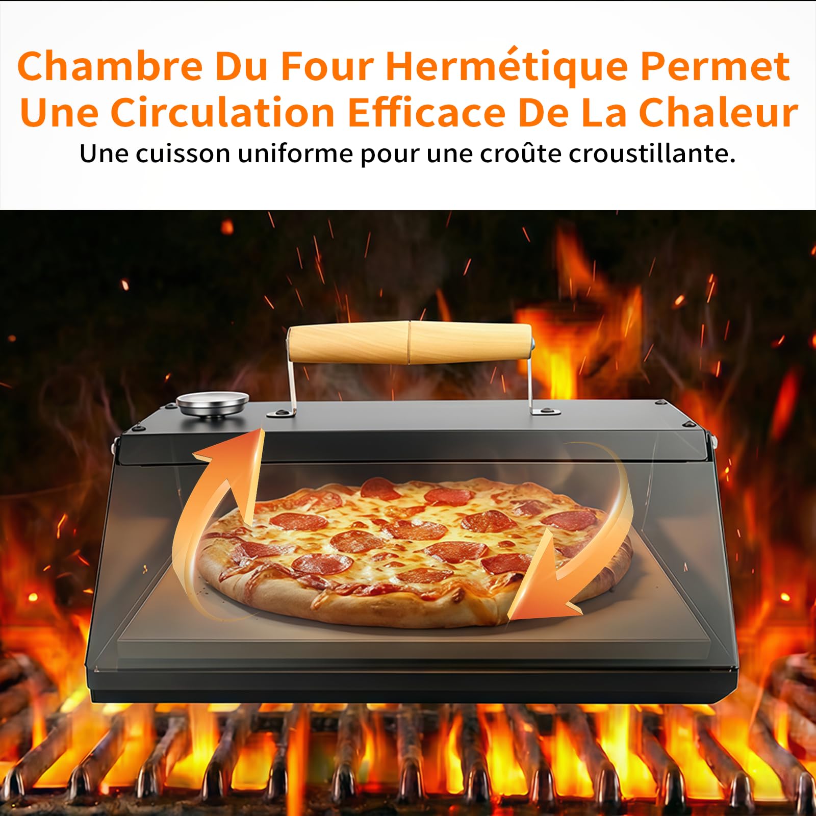 Four à pizza pour barbecue d'extérieur avec pierre à pizza, indicateur de température, 40,3 x 36 x 22 cm