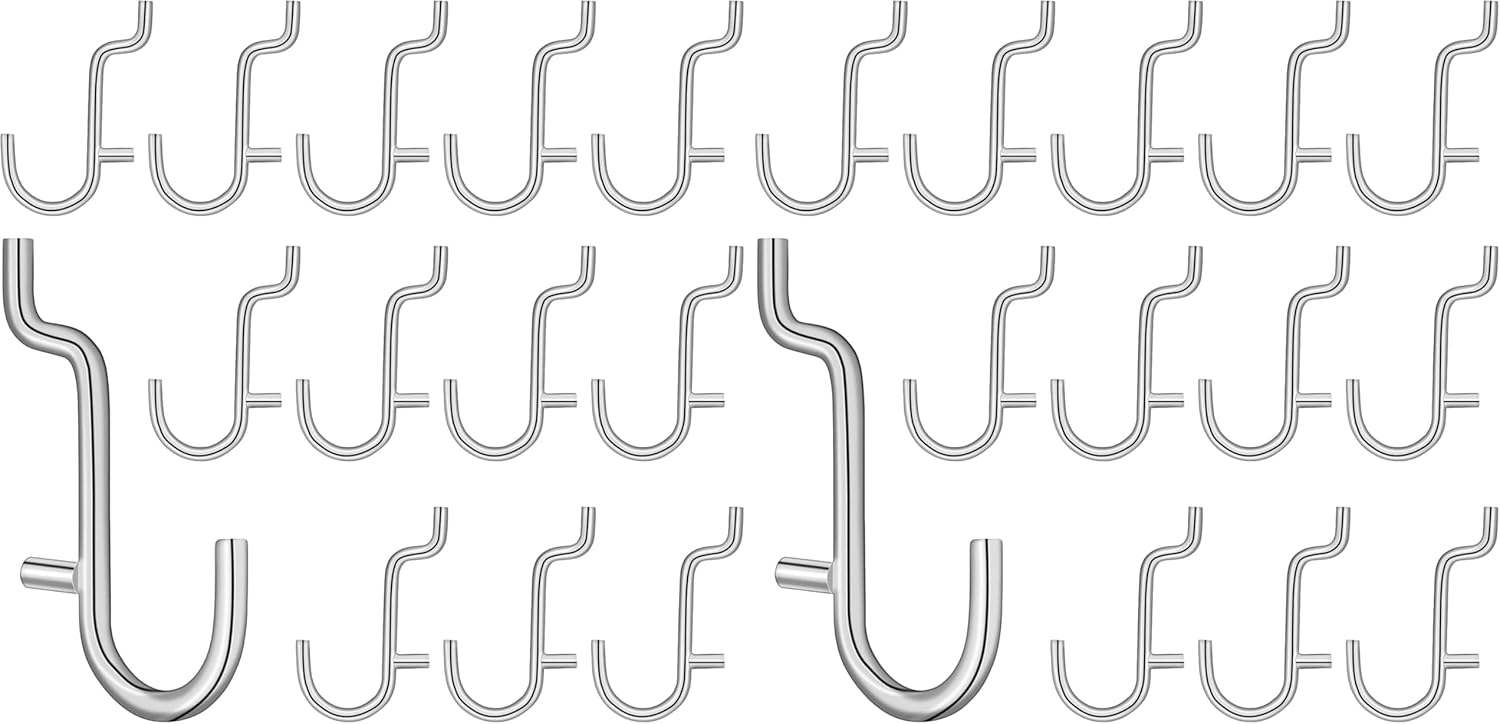 Baluue 20pcs Metal Pegboard J Hooks Stainless Steel Peg Hooks for Pegboard Assortment, Peg Hooks Accessories Pegboard Hooks for Hanging Storage Jewelry Key Display (Pack of 2)
