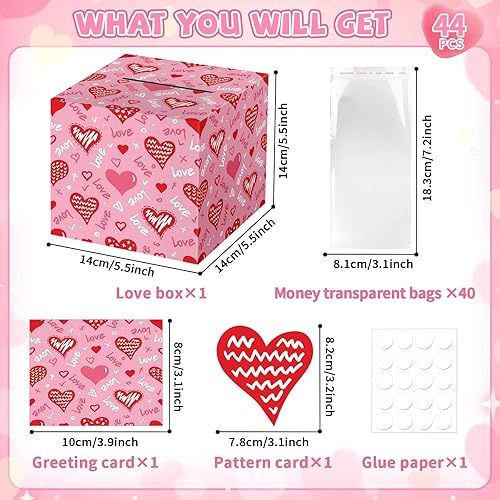 Miniatura 2 de chiazllta Caja de dinero para el día de San Valentín para extracción de dinero rosa y rojo, caja de dinero para regalo en efectivo con tarjeta de