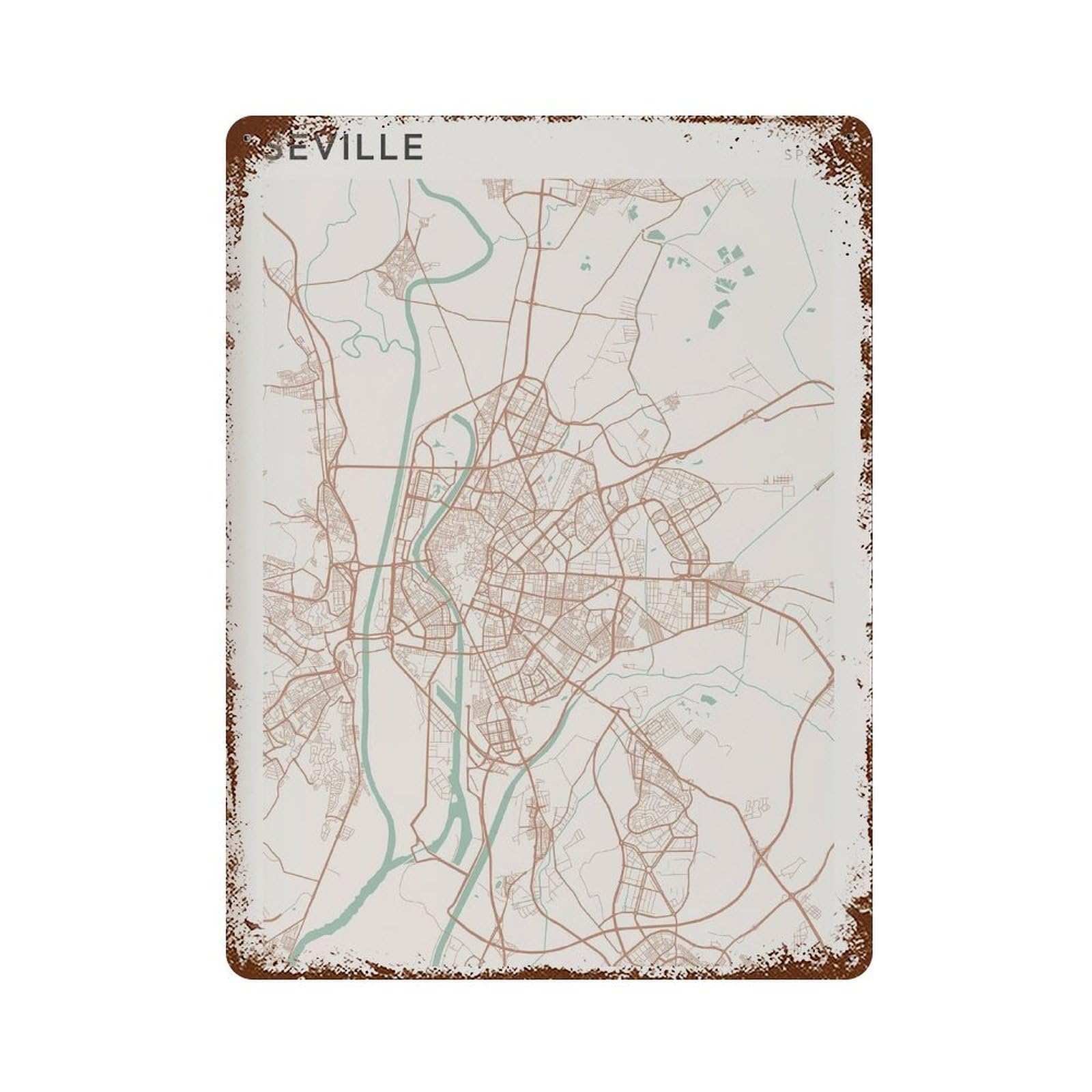xiaoxiaoshen Seville Map Spain Travel Gift Minimalist Wall Decor Art Metal Tin Poster Modern Home Decor Art Home Bar Shop Decorations Vintage Sign 40x30cm