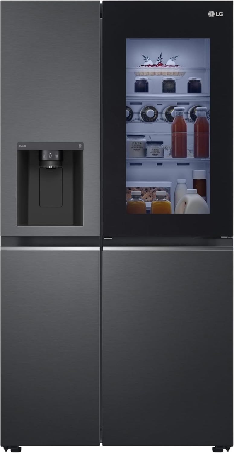 LG GSXV91MCLE Américain Side-by-Side 635L InstaView Total No Frost Glace Pilée Eau UVnano DoorCooling+ WiFi Noir Classe E