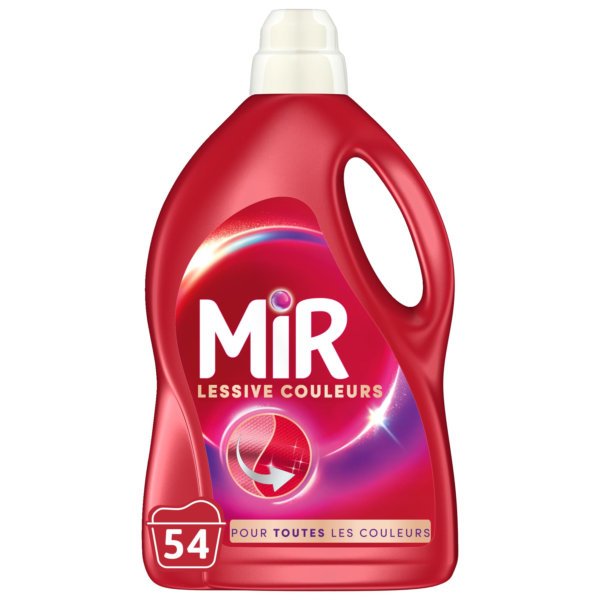 MIR, Lessive Liquide Couleurs, Main & Machine, Raviveur, Formule Unique 3en1, Fraicheur, Fibres, Anti Bouloche, Nettoie avec Soin, 54 Lavages