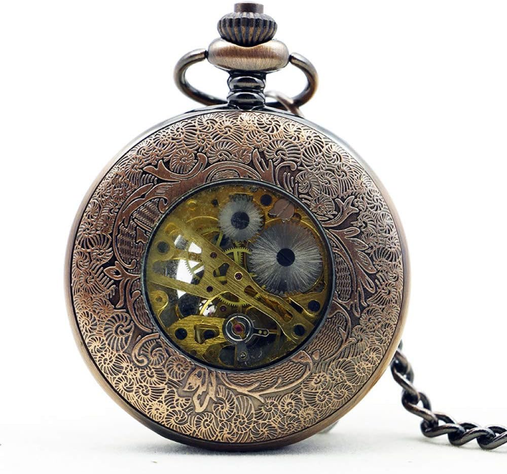 OIFMKC Pocket Watch Luxury Retro Hollowed Wheel Mechanical Pocket Watch with Chain Men's Pocket Watch