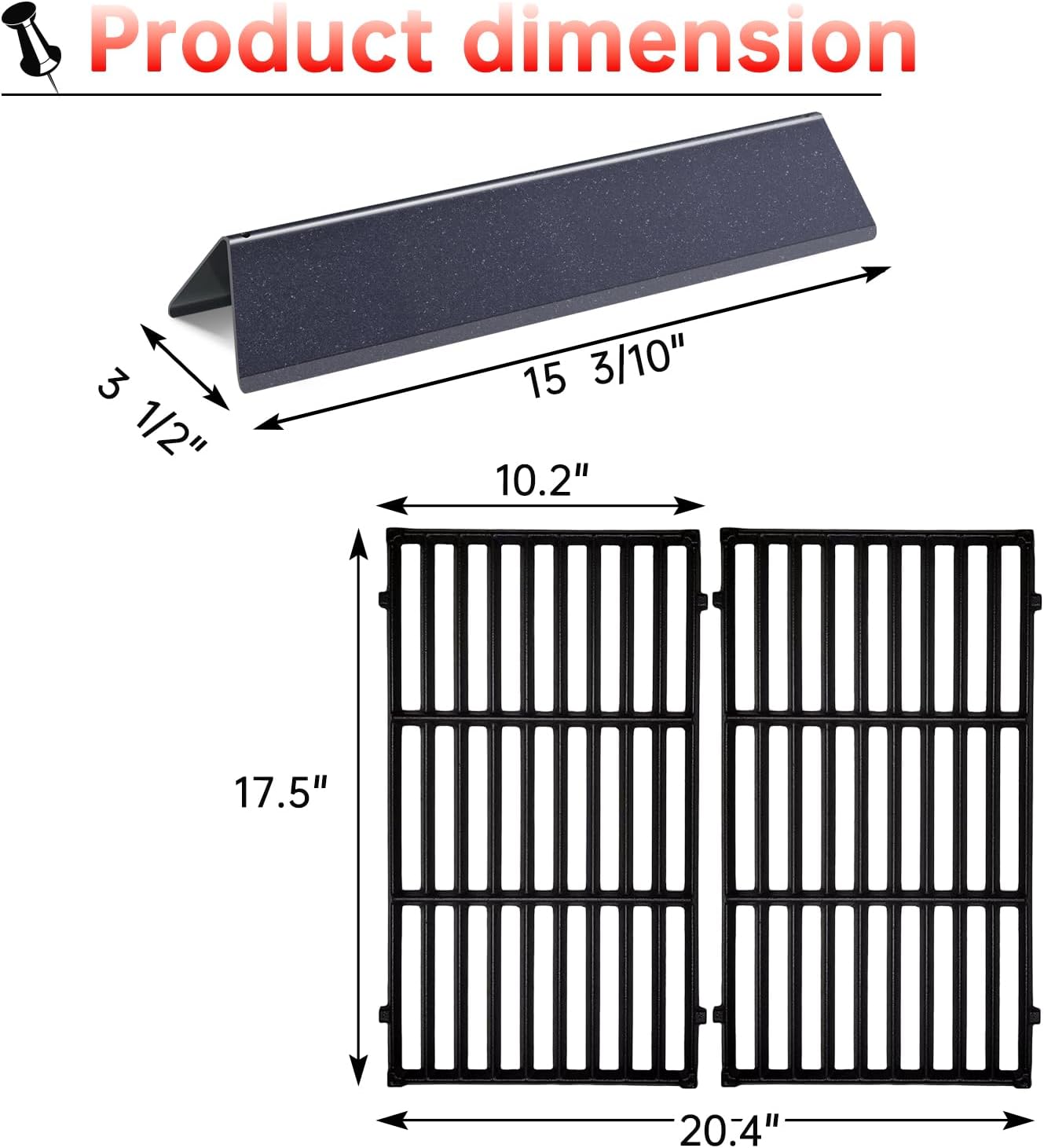 7637 7635 Cast Iron Grill Grates Parts for Weber Spirit 200 E-210 S-210, Spirit II GS4 E-215 E-220 67022 67045, 15GA Porcelain Steel Cooking Flavorizer Bars BBQ Gas Grill Replacement 15.3 Inch
