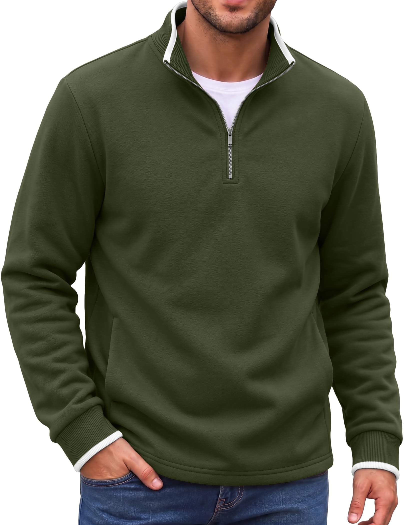 COOFANDY Mens Quarter Zip Pullover Fleece Mock Neck Casual Sweatshirt 2026 | Cotton Blend…