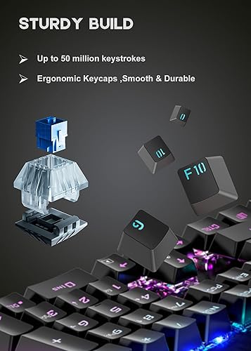 Miniatura 6 de Mechanical Gaming KeyboardWired 104 Keys RGB Keyboard with Blue Switch Programmable RGB Backlit for Windows Gaming PC