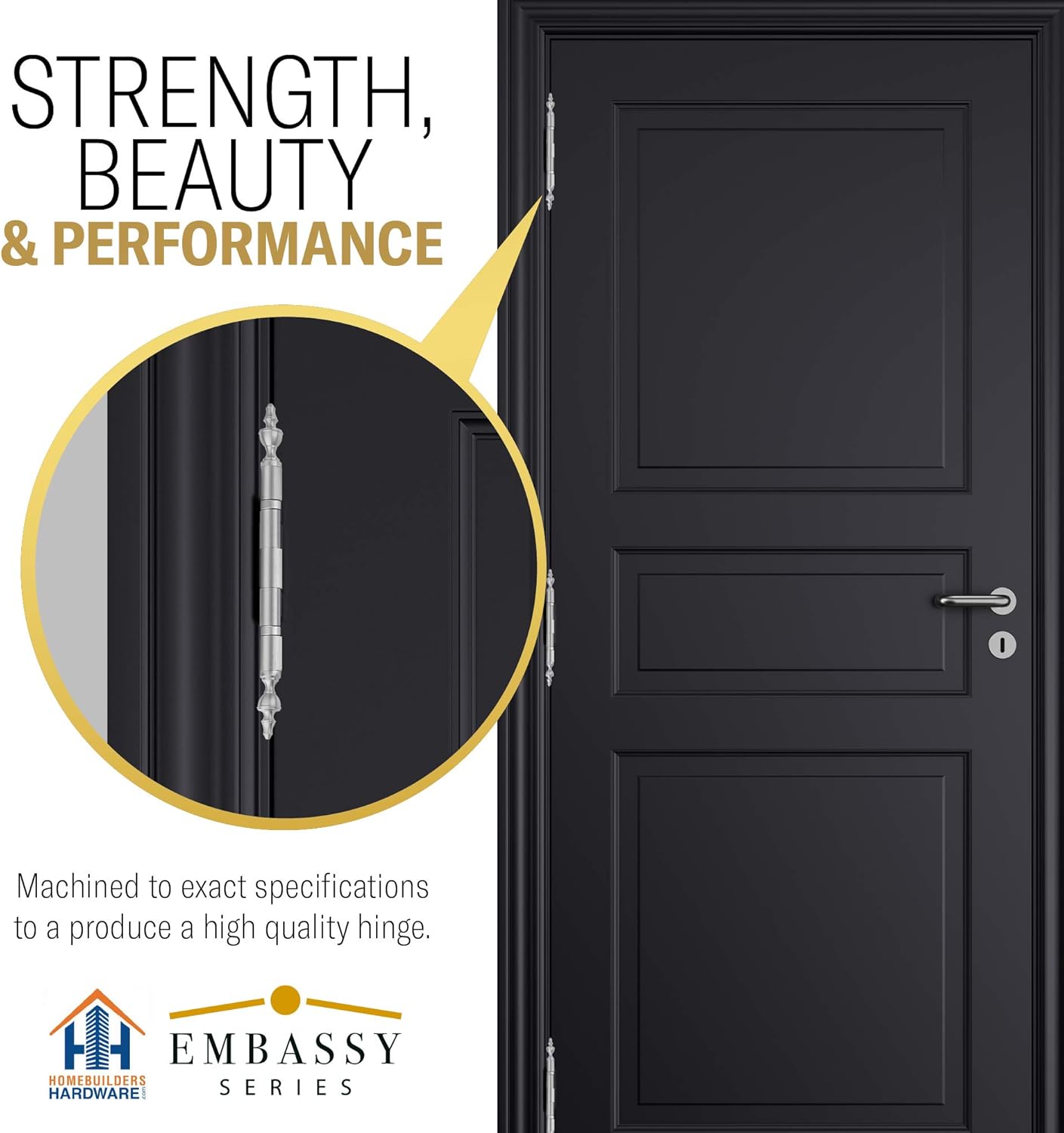 Embassy Door Hinge Solid Brass – 3.5 x 3.5 Inch, Heavy Duty, Polished Chrome, Ball Bearings, Rust Resistant Stainless Steel Pin, Architectural Designer Grade, Home Improvement, 3 Pack