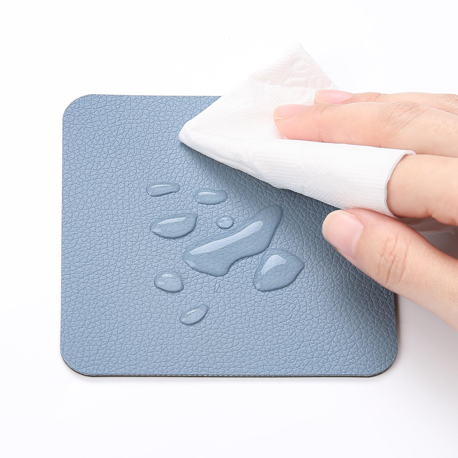 Myir JUN Coasters Glass Coasters set of 12 4 inch Double Sided Faux Leather Coaster Waterproof Non-slip Easy to Clean with Coaster Holder(Gray Sky blue) - Image 4