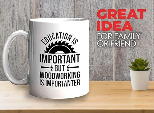 Miniatura 2 de Bubble Hugs Taza de café para carpintería de 11 onzas, color blanco, la educación es importante, humor para carpintero, leñador, artesano,