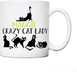 Crazy cat lady mug | personalised with names cats owner gifting ideas | joke gifts for women birthdays work colleagues Christmas | Animal lover mugs sister girlfriend