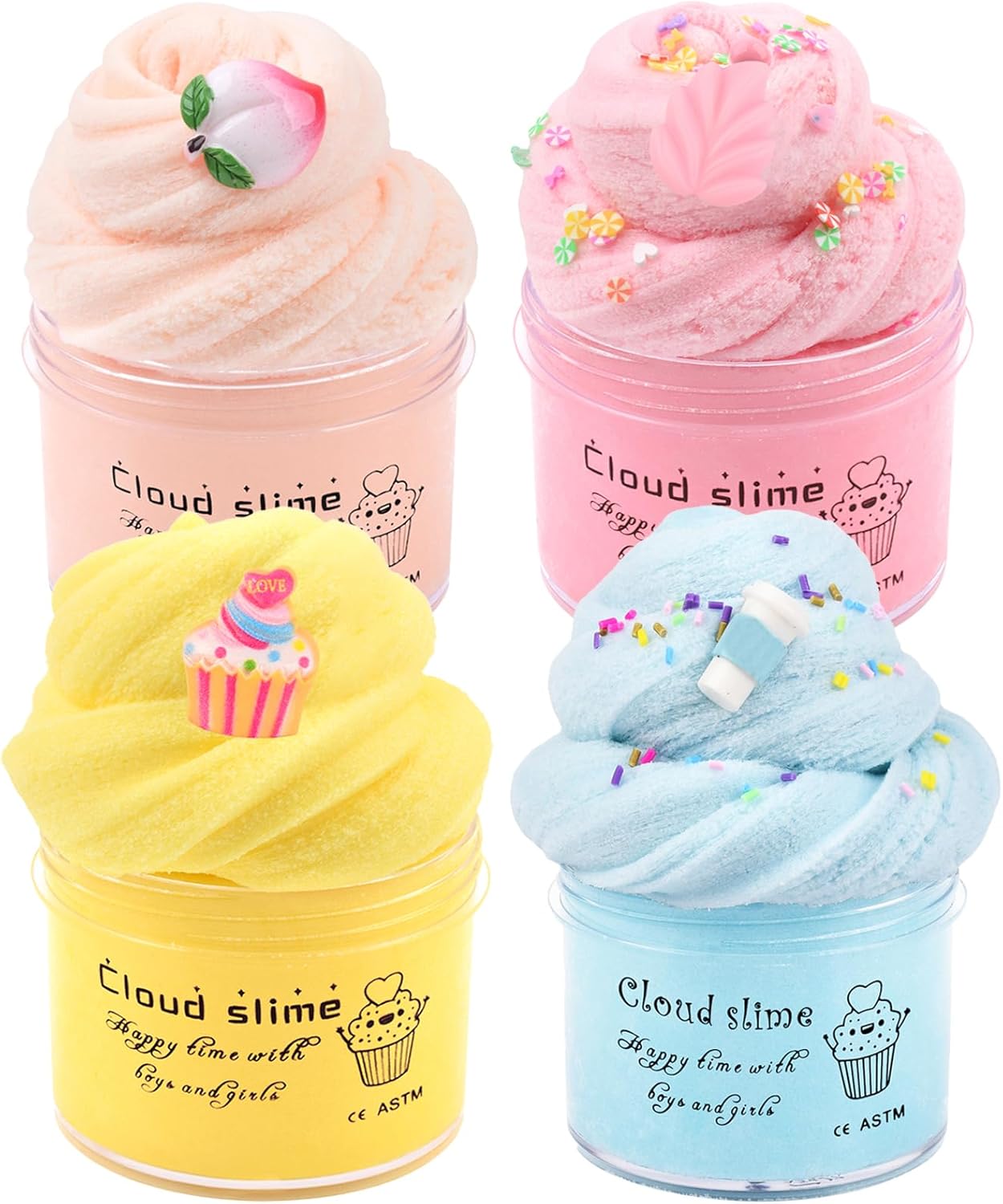 4 Pack Cloud Slime Kit, Soft and Non-Sticky Funny Slime, Stress Relief Scented Slime Toy for Kids Education, Party Gift and Birthday Gift