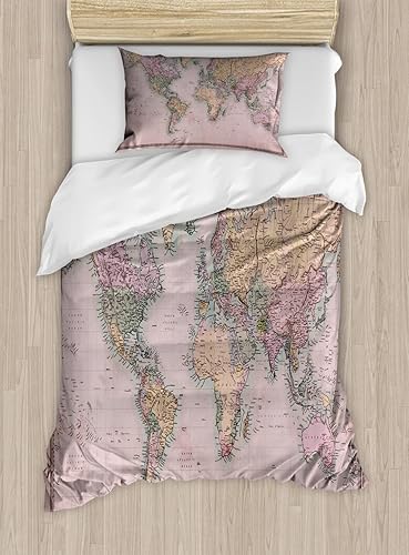 Miniatura 18 de Ambesonne Juego de funda de edredón de brújula, ilustración de mapa del mundo, marinero marítimo, equipo de vida monocromático, juego de ropa