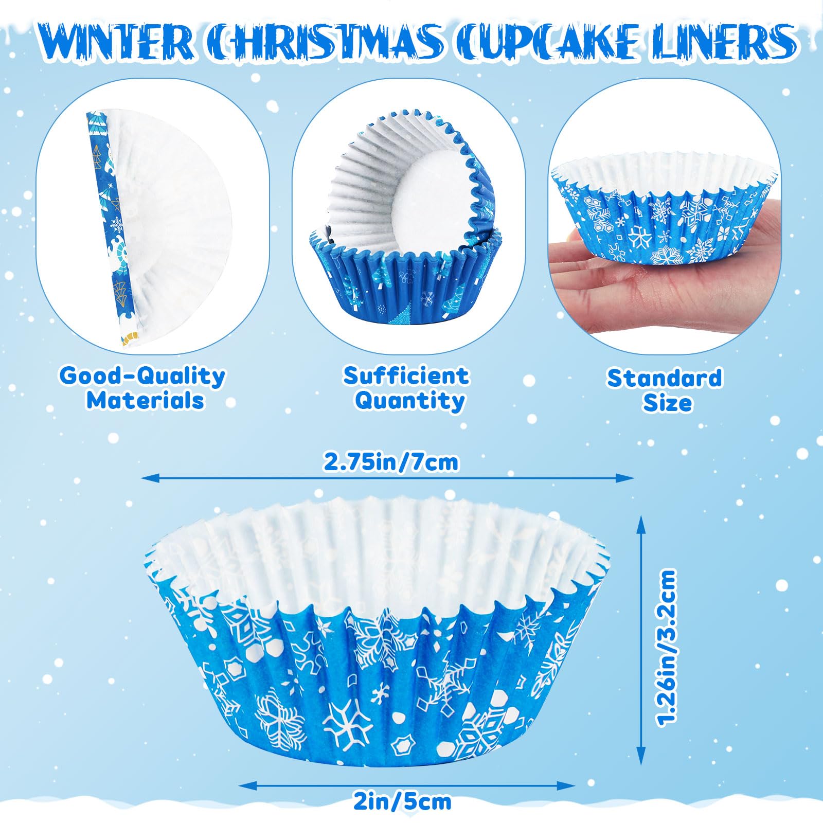 SANNIX 450pcs Winter Christmas Cupcake Liners Santa Snowflakes Cupcake Wrappers Baking Cups Paper Wraps Muffin Liners for Xmas Winter Birthday Party Candy Cake Decorations Supplies(9 Designs)
