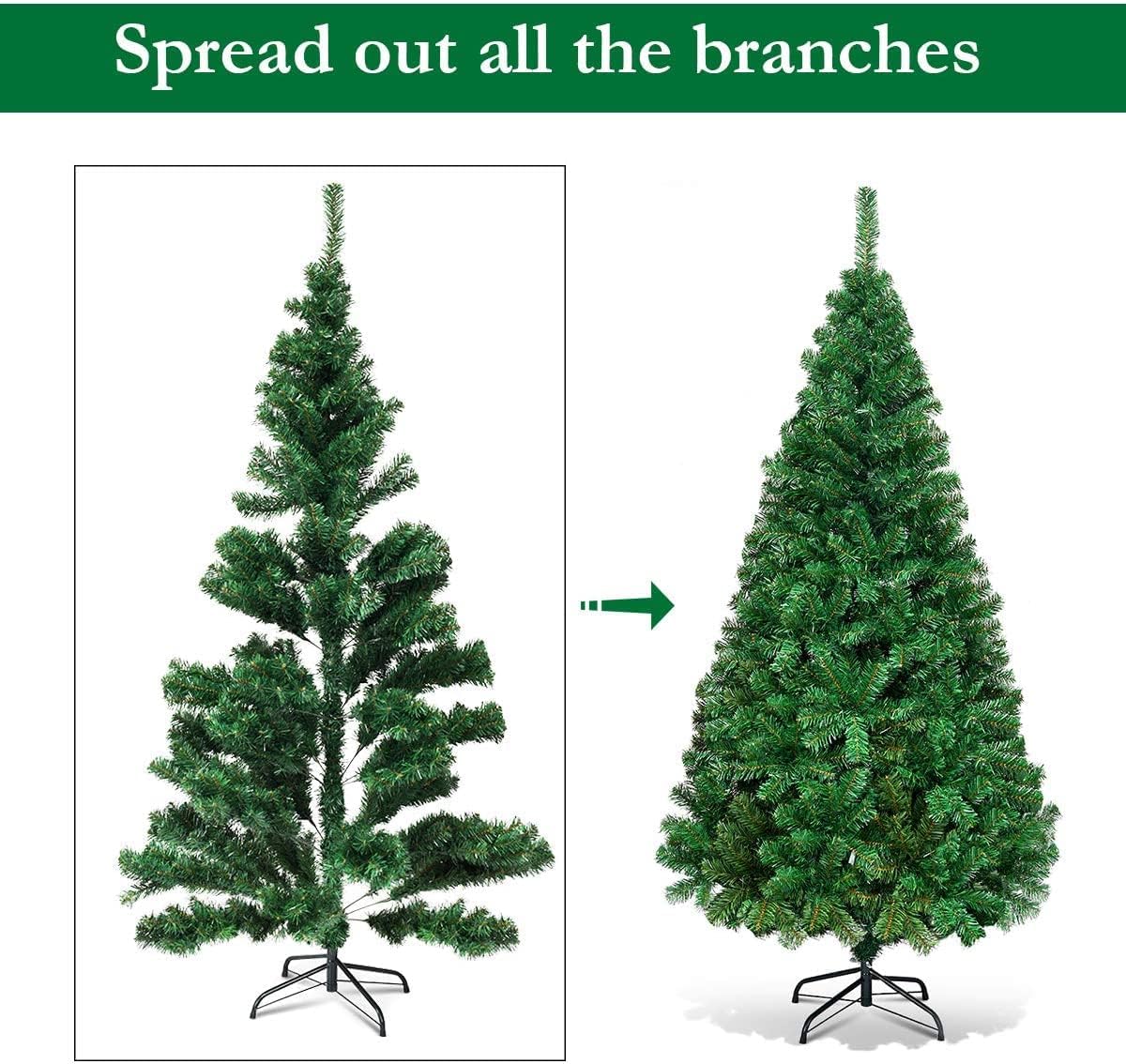 CHEFJOY Verdant Artificial Christmas Tree, Luxuriant Realistic Xmas Tree W/PVC Branch Tips & Folding Metal Stand, Unlit Life-Like Pine Tree for Festival Celebration & Parties Decoration
