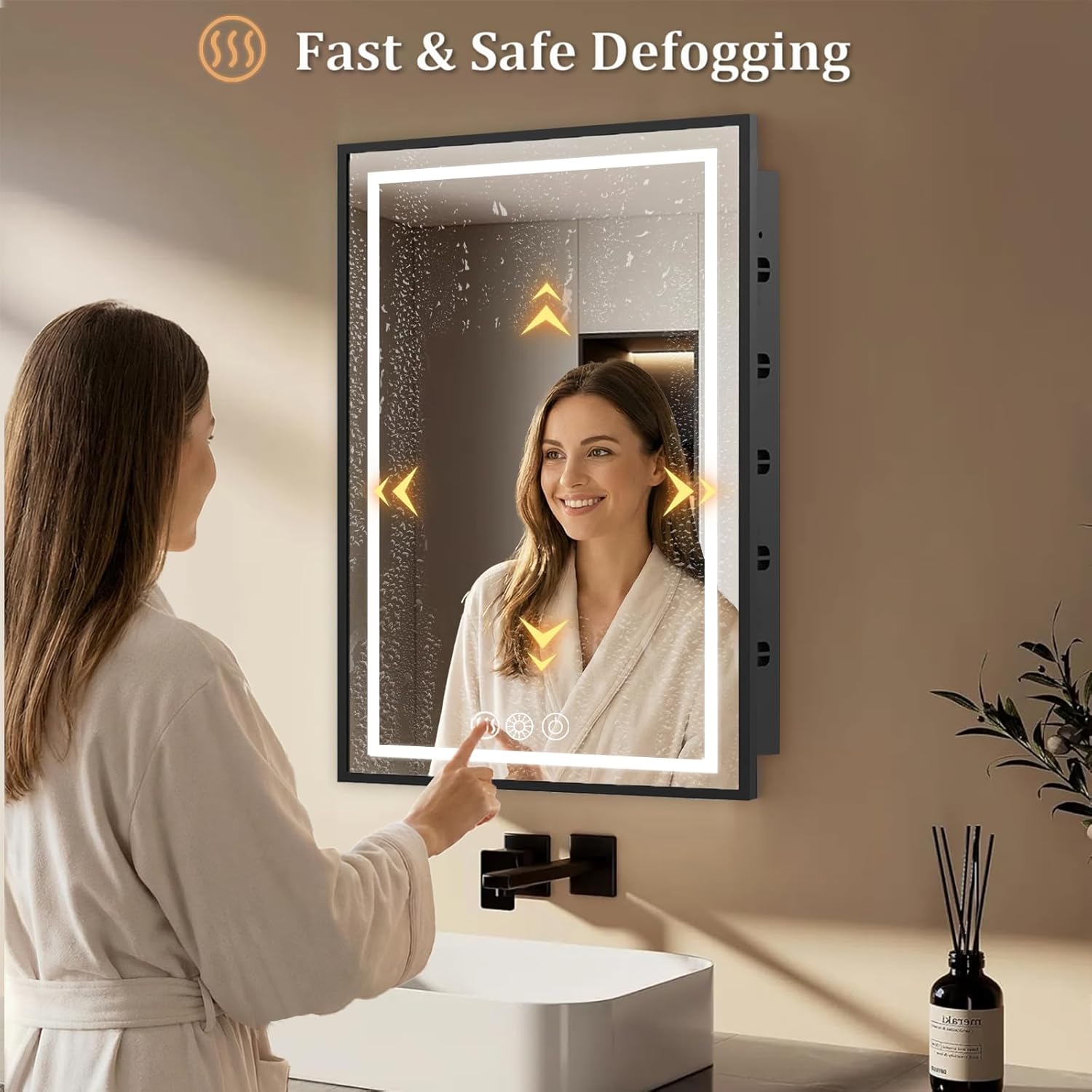 LED Medicine Cabinet Mirror for Bathroom 16x24 Inch, Recessed Medicine Cabinets with Lights, Black Anti-Fog Bathroom Mirror with Storage, Removable 2 Shelves, Adjustable 3 Colors