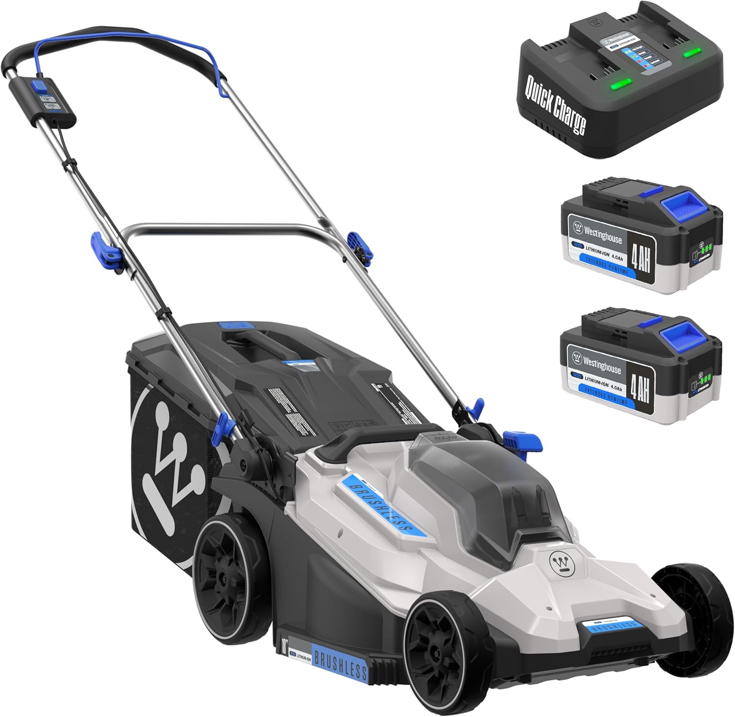 Westinghouse 40V 18 Inch Brushless Cordless (Push) Lawn Mower, 6 Height Positions, 2 4.0Ah Batteries and Charger Included