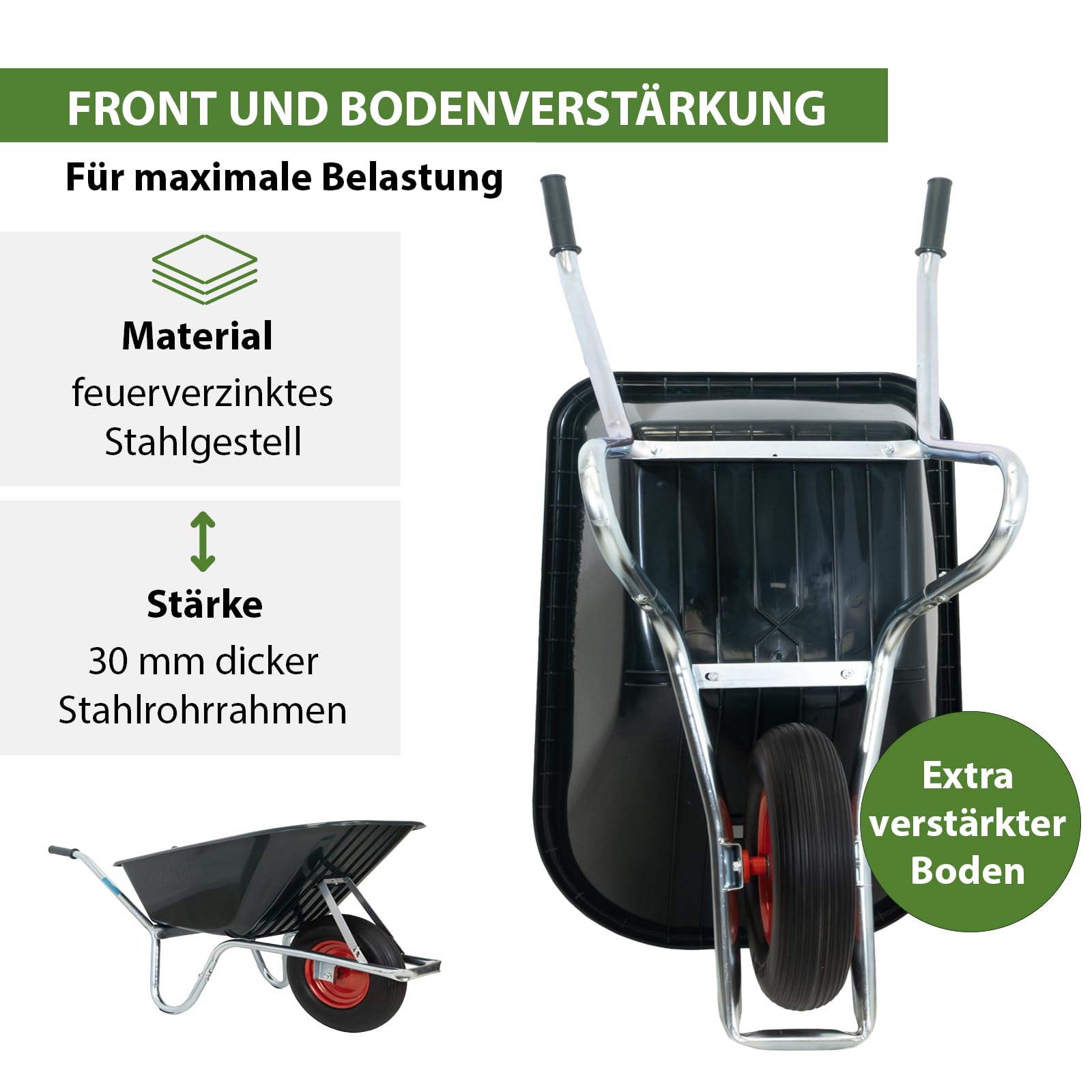 Schubkarre PP 100 l PU Rad BAU Karre Gartenschubkarre Bauschubkarre Schiebkarre Garten