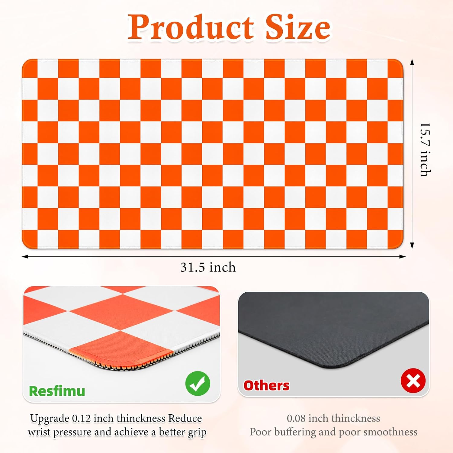 Orange Checkered Desk Mat Large Mouse Pad Desk Pad Keyboard Computer Mat image 4