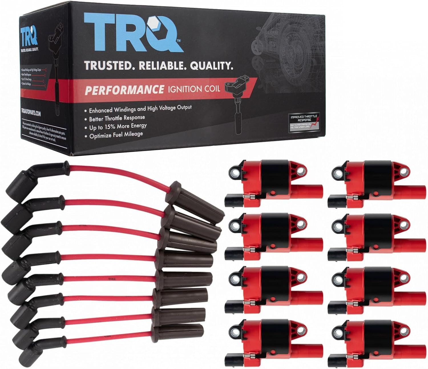 TRQ Performance Ignition Kit Ignition Coil and Spark Plug Kit 9 Piece Compatible with 09-13 Chevrolet Silverado 1500 4.8L 5.3L 6.0L 6.2L V8 ROUND STYLE COIL ONLY
