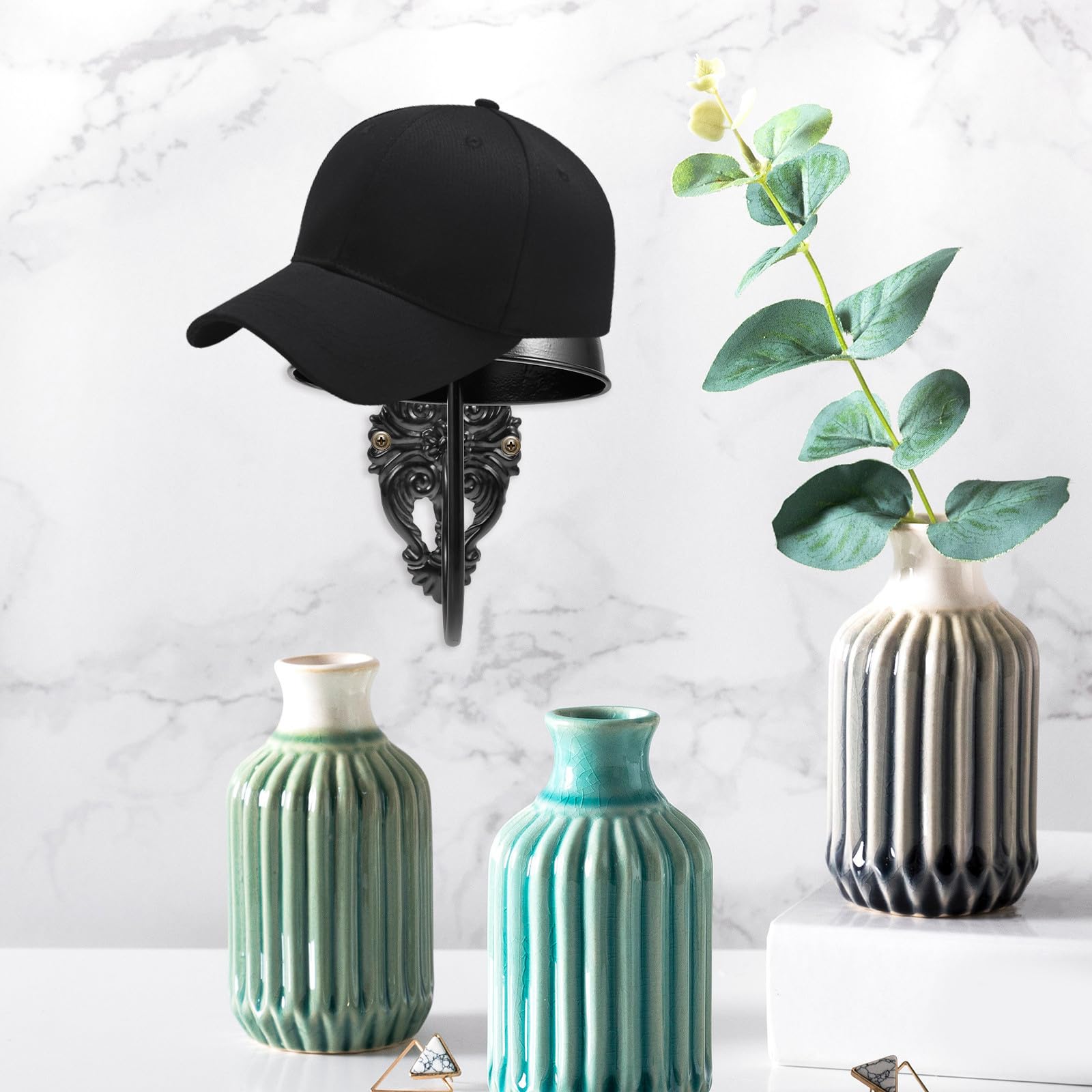 Expositor de Sombreros de Pared Metálico Negro, Perchero para Gorras de Béisbol, Soporte de Pared Compacto para Almacenamiento en Hogar y Tienda, 1 Pieza