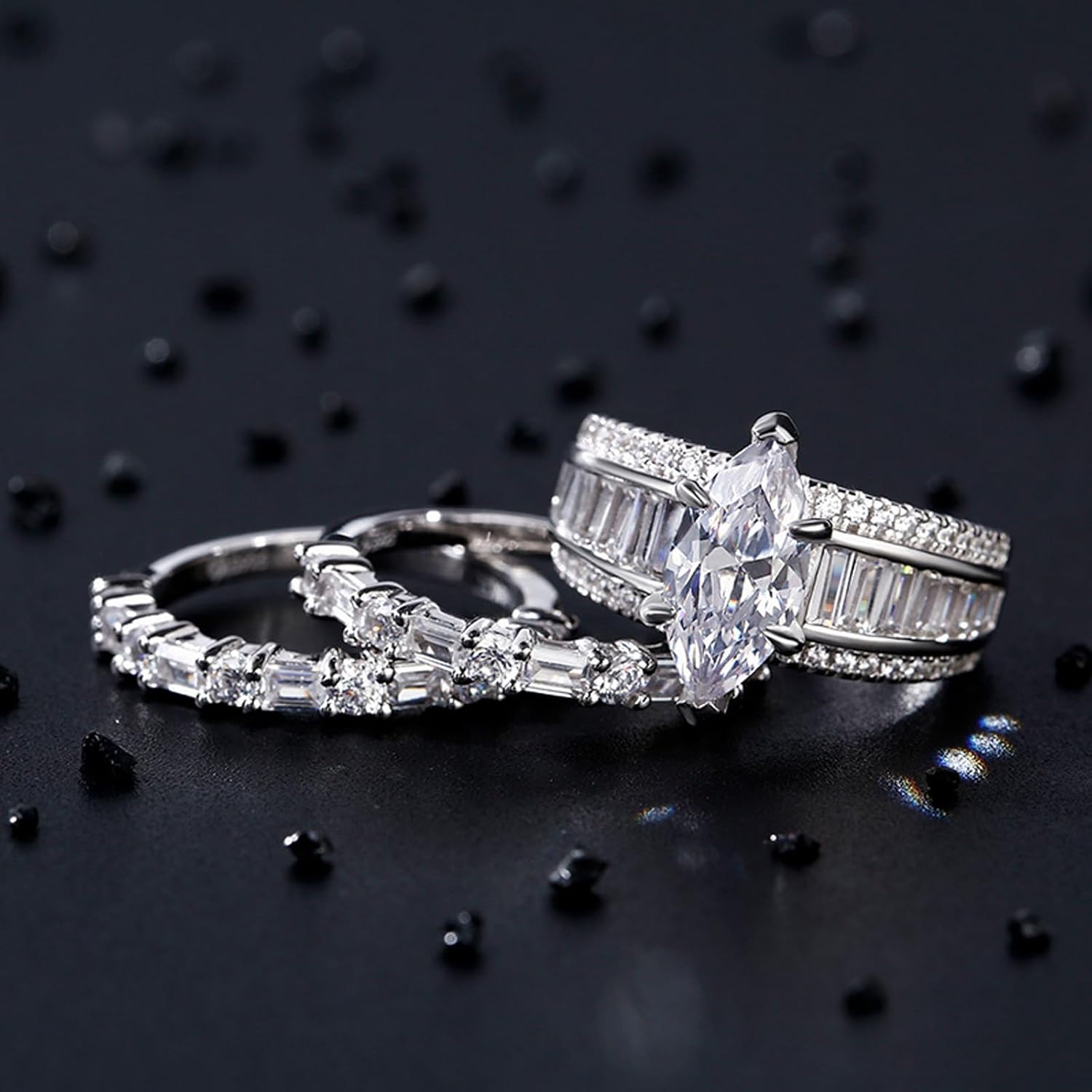 Jeulia 2 Carat 3PC Wedding Ring Set for Women 14K Gold Plated Marquise Cut CZ Engagement Rings Sterling Silver Bridal Set Anniversary Promise Rings for Her with Jewelry Box - Image 6