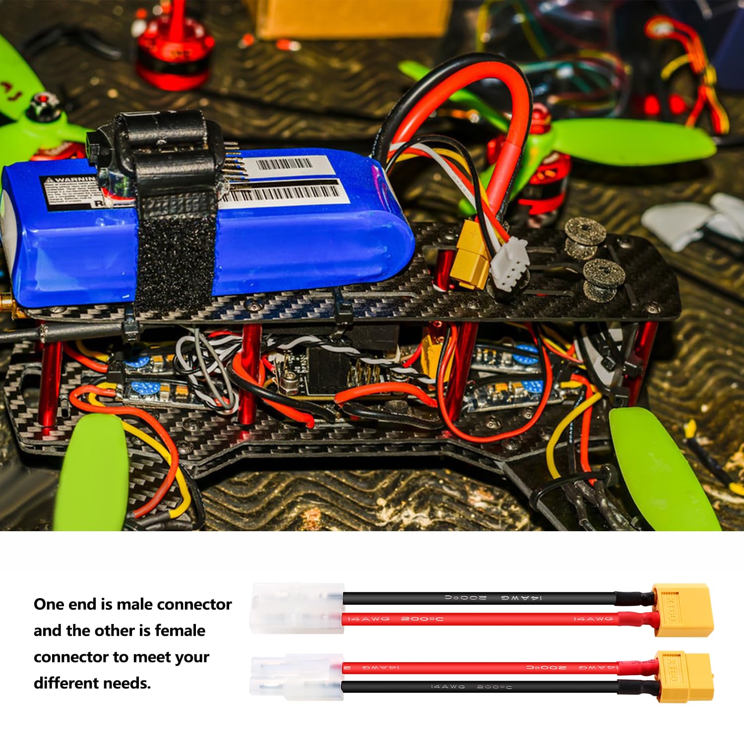 Lot De 4 Câbles Adaptateurs Tamiya Vers Deans T – Mâle/femelle – 10 Cm, 14 AWG – Silicone – Pour Batteries LiPo Et Modèles RC