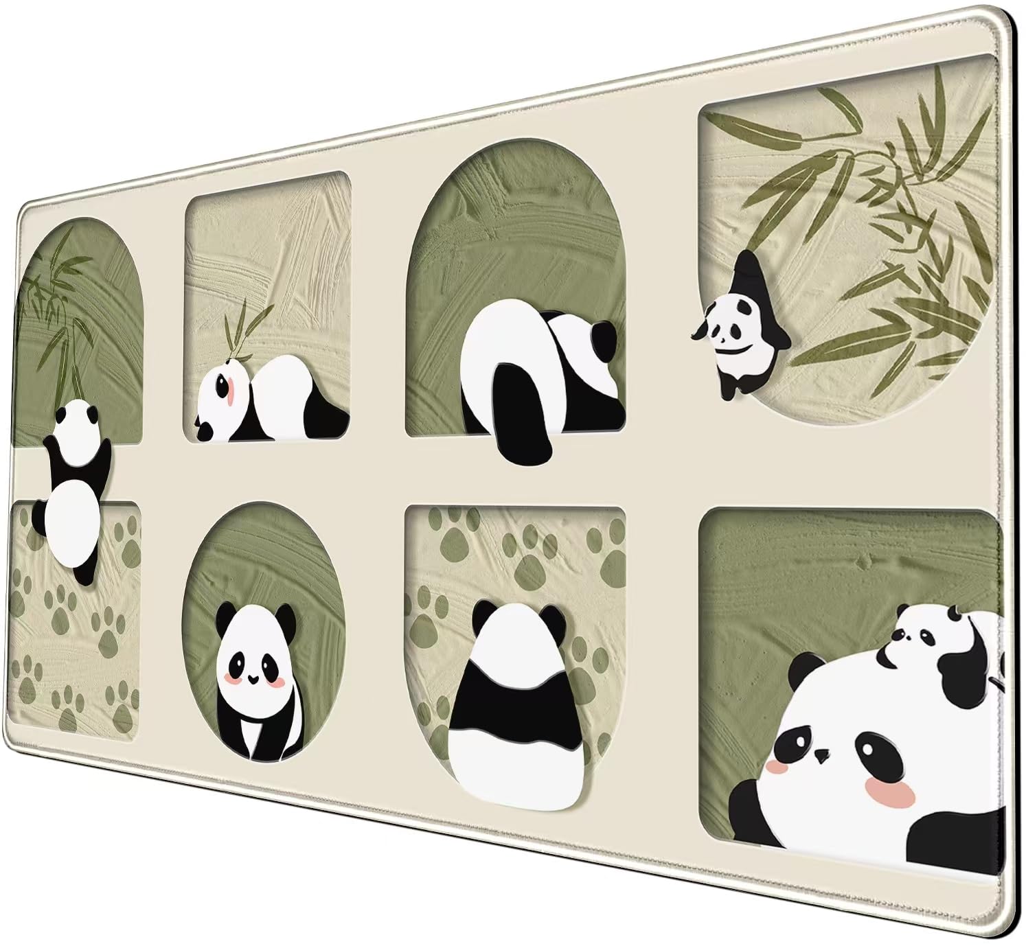 Cute Kawaii Panda Desk Mat Large Beige Mouse Pad XXL Desk Pad Keyboard Mat, Cute Desk Accessories Office Decor, Extended Mousepad 31.5 X15.7 Non-Slip Rubber Base with Stitched Edges