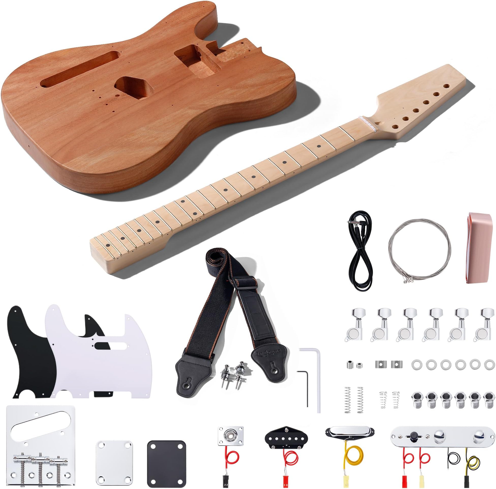 Leo Jaymz DIY TL Lefthand Style Electric Guitar Kits with Mahogany Body and Maple Neck - Maple Fingerboard and All Components Included (TL Lefthand)