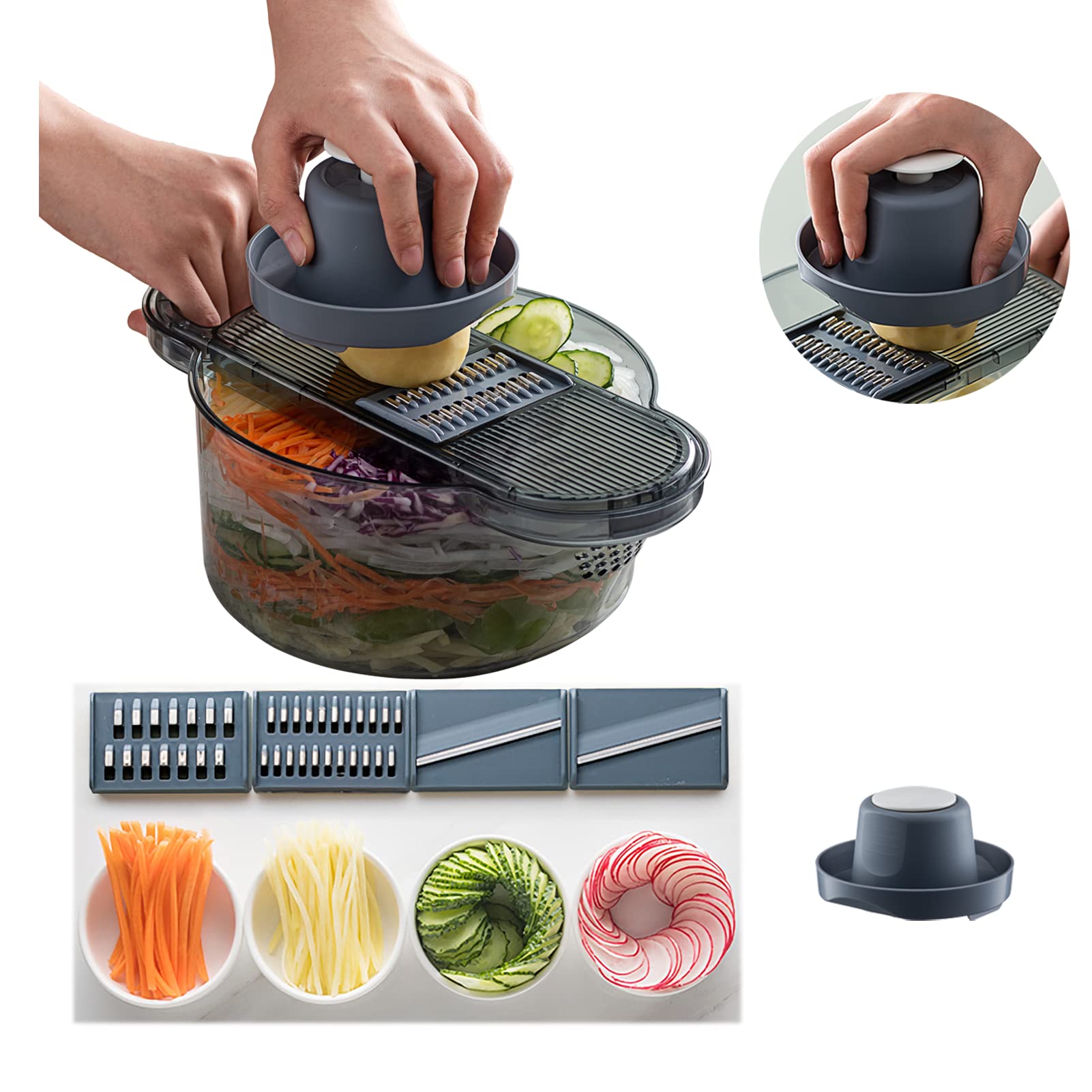 HuBee vegetable slicer, 3-in-1 mandoline slicer with strainer, stylish cheese grater, veggie chopper vegetable cutter, BPA free potato slicer