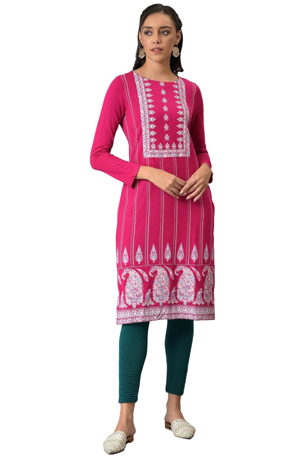 W for Woman Women’s Acrylic Regular Fit Paisley Print Winter Kurta W for Woman Women’s Acrylic Regular Fit Paisley Print Winter Kurta