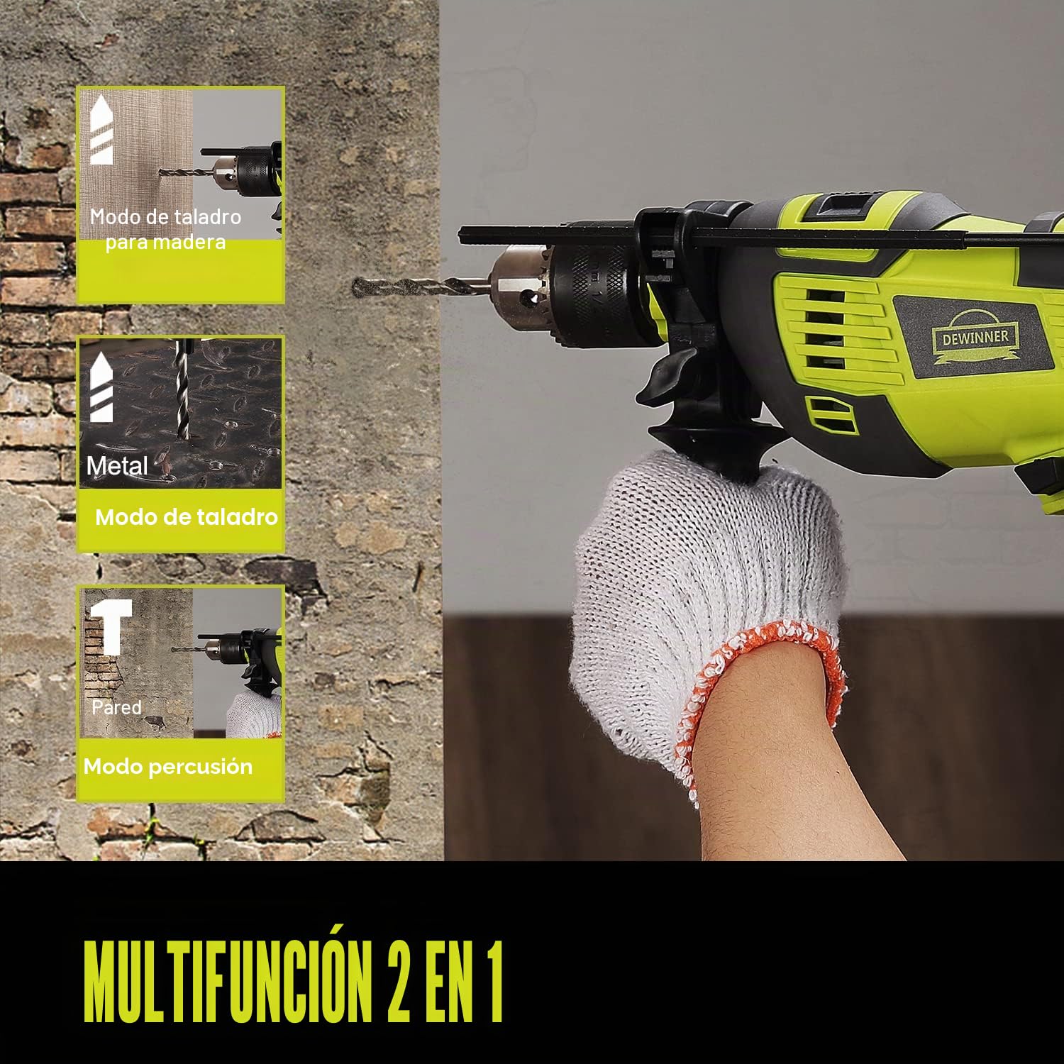 Taladro de martillo, taladro de impacto eléctrico con cable de 710 W, portabrocas de metal de 13 mm, 0-3300 RPM, potente taladro de velocidad variable para taladrar en acero