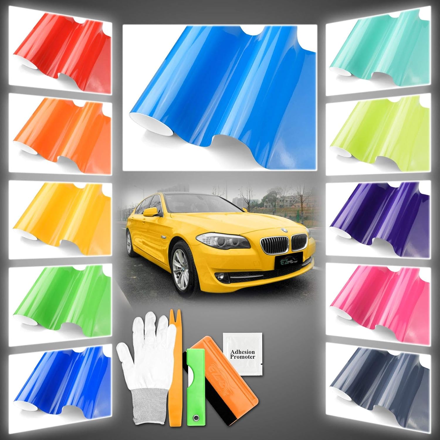 5FTx7FT Premium Super Gloss Glossy Space Gray Car Vinyl Wrap Self Adhesive Automotive Sticker Decal Air Release Film with Free Tool Kit