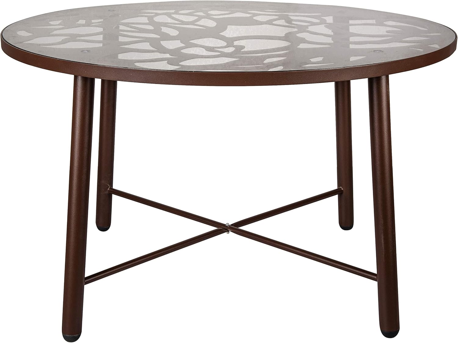 LeisureMod Brown Dining Table with Tree Design, Glass Top and Aluminum Base for Indoor and Outdoor Use
