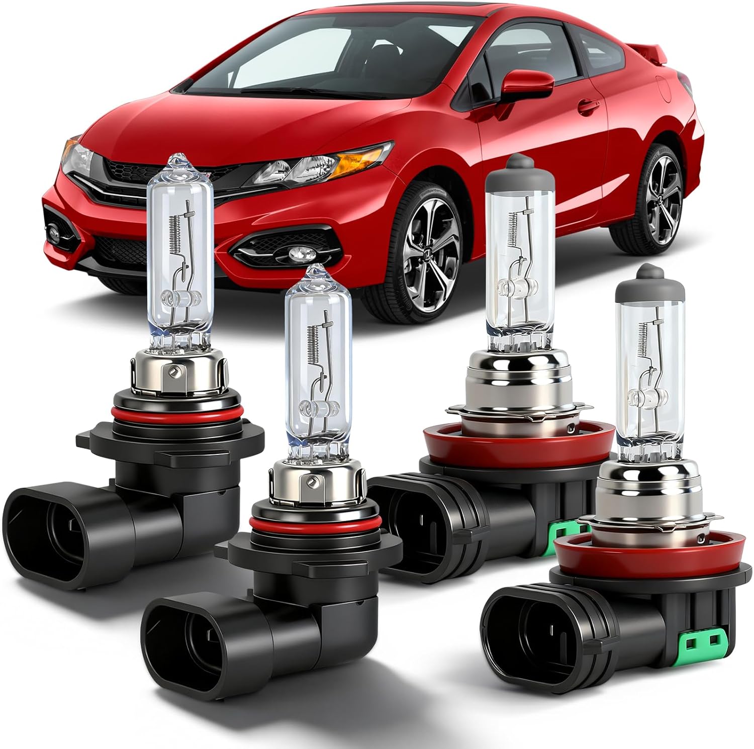 OQSNCV Fit for Honda Civic (2014-2015 Coupe), (2016-2022) Halogen Headlight Bulbs, 9005 High Beam + H11 Low Beam light Headlamp Replacement Bulbs Kit, Pack of 4