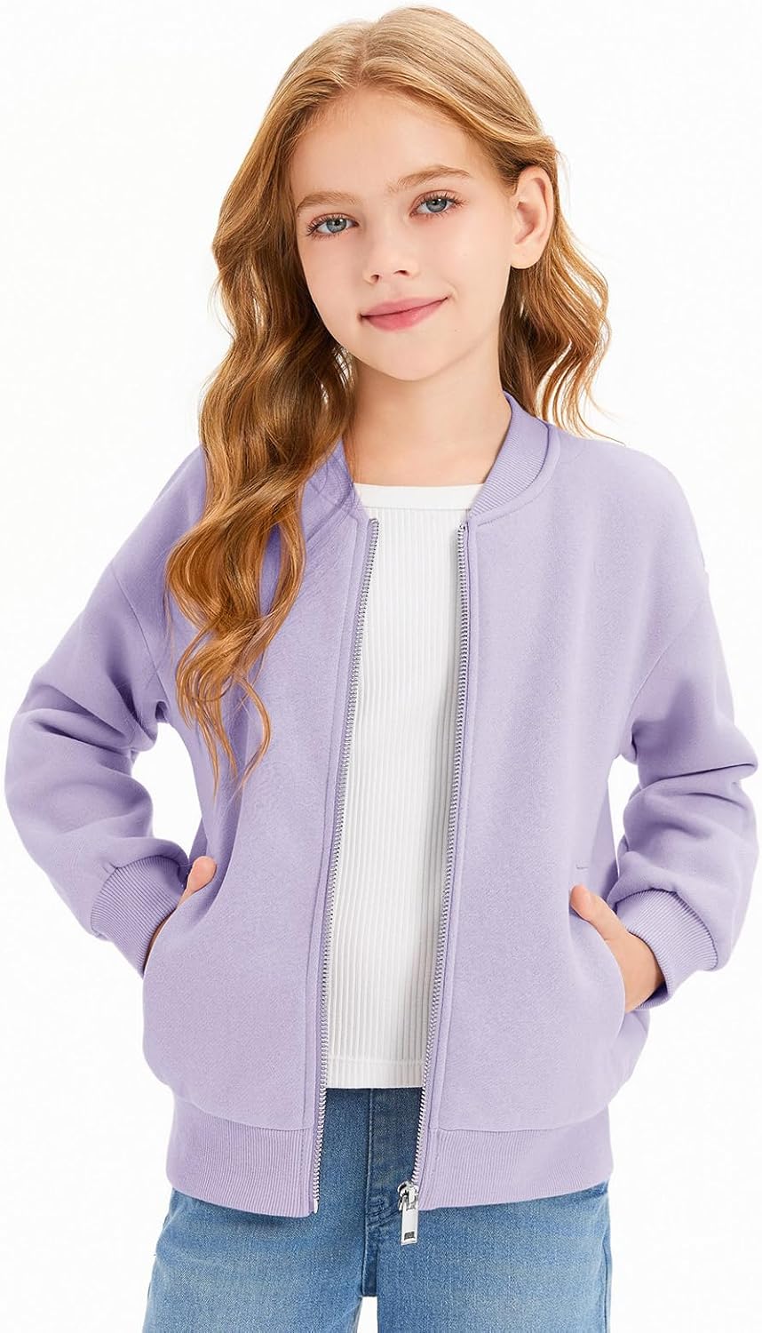 Haloumoning Girls Zip Up Jackets Kids Fall Long Sleeve Sweatshirts Outerwear with Pockets 5-14 years - Image 3