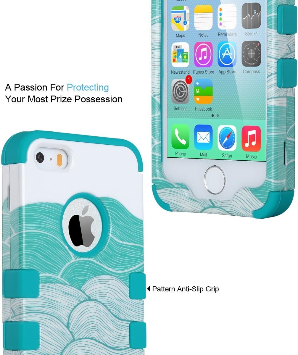 ULAK iPhone SE Case, iPhone 5S Case, Anti Slip Shock Resistance Protective Cover with Hybrid High Soft Silicone + Hard PC Case for Apple iPhone 5/5S/SE (Ocean-Blue)