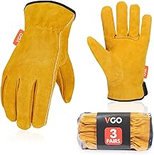 Vgo... Work Gloves Cowhide Pig, Leather Gardening Gloves for Men and Women