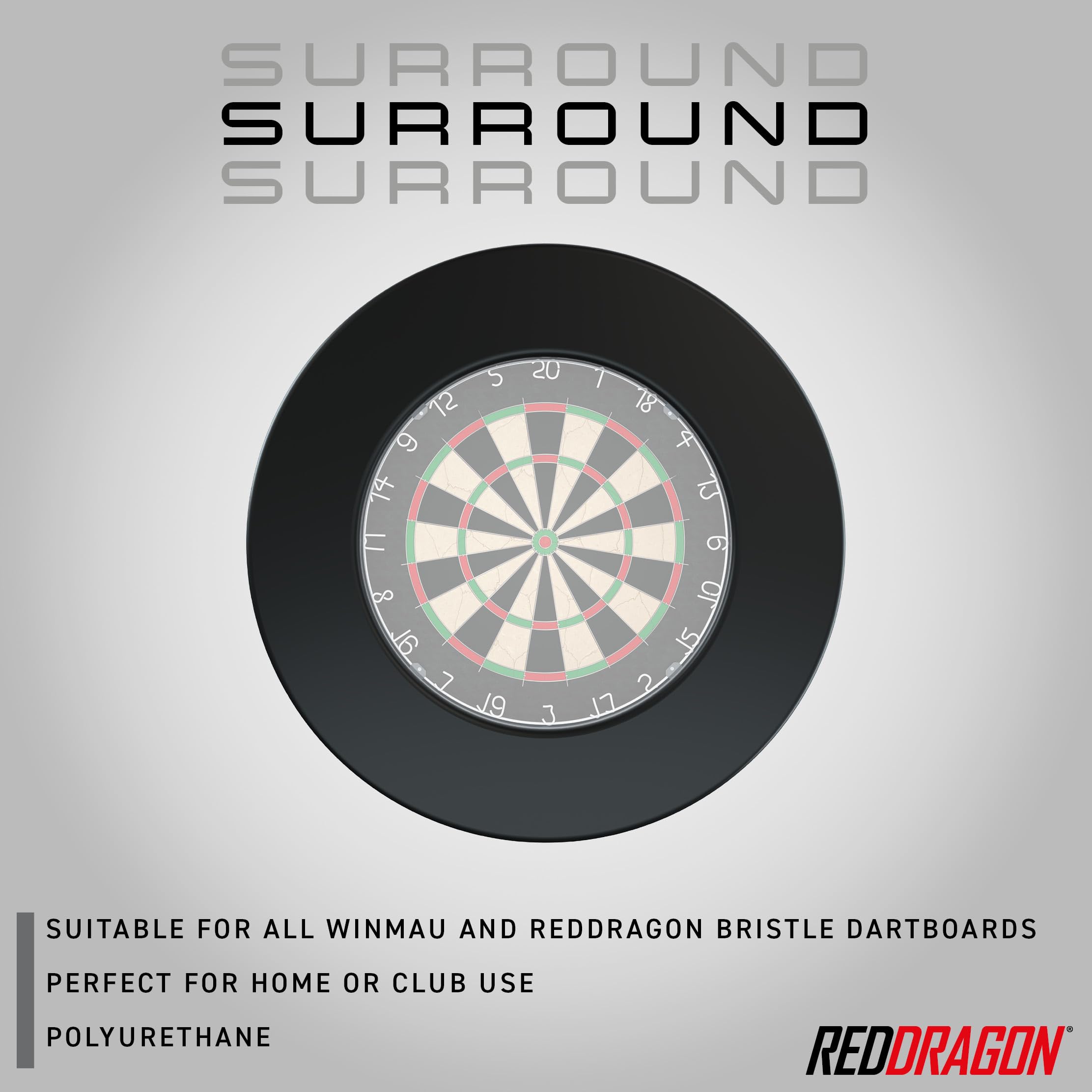 RED DRAGON Ultimate Dart & Surround Ring Set - Bersaglio con Punta in Acciaio - Include Bersaglio con setole, Protezione per Parete del tabellone con Linea oche
