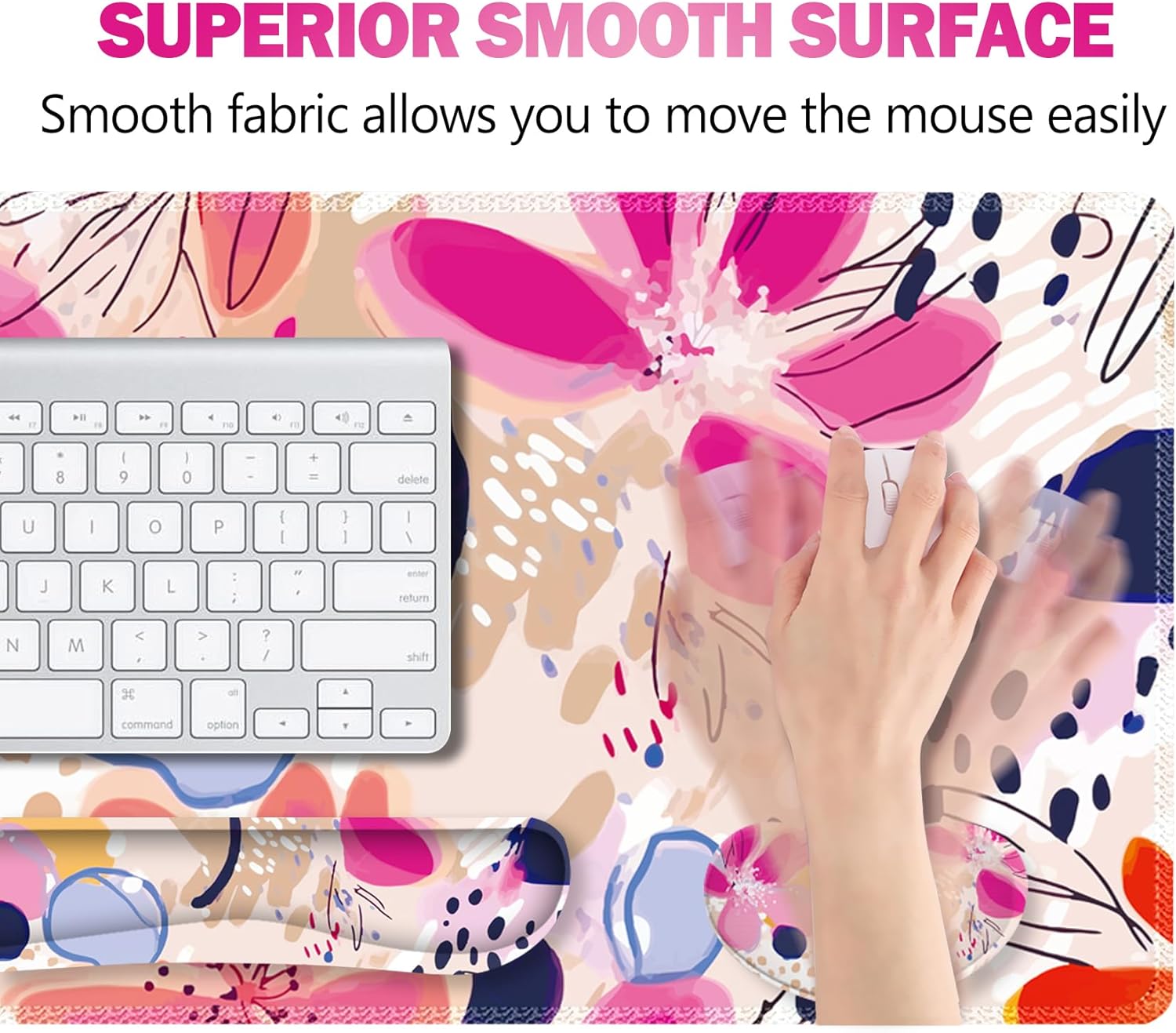 ARTSO Keyboard Wrist Rest Mouse Pad Set, Extended Gaming Mouse Pad+Keyboard Wrist Support, Memory Foam Ergonomic Abstract Flower Desk Pad Combo for Home Office Study Game