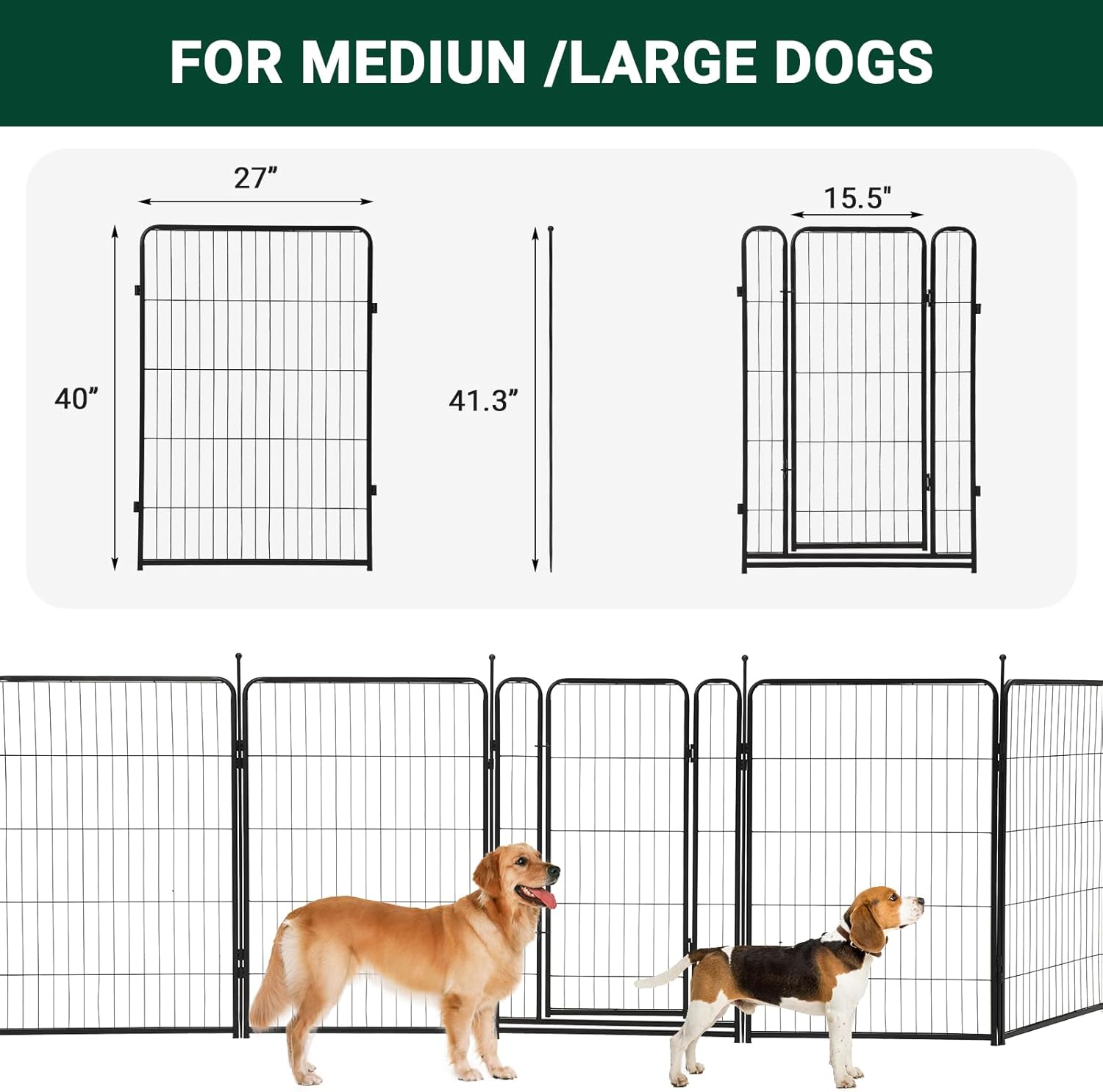 GarveeLife Dog Playpen,40 Inch(H) 42.6 Ft(L) 16 Panels Dog Fence Indoor/Outdoor,Heavy Duty Metal Pet Puppy Exercise Pen, Wide Door Low Threshold,Portable Pet Playpen for Rv Camping